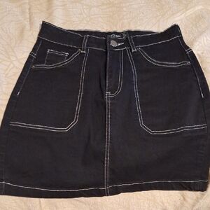 Nasty Gal Black Denim Skirt with White Stitching